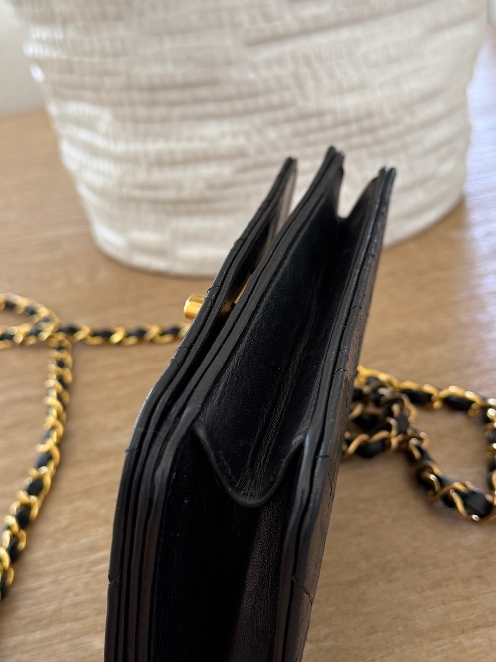 CHANEL Black Quilted Lambskin Crossbody with Gold Chain - Picture 5 of 13